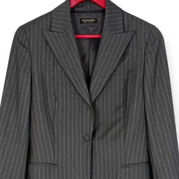 Marlowe SZ 8 Women's Made In Italy Wool Gray Pinstripe Blazer - Picture 3 of 8